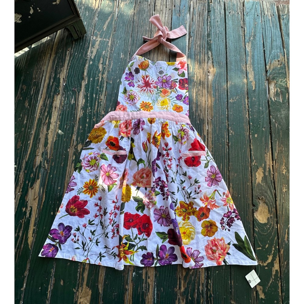Anthropologie Nathalie Lete Floral Cotton Apron Pink Halter One Size NWT